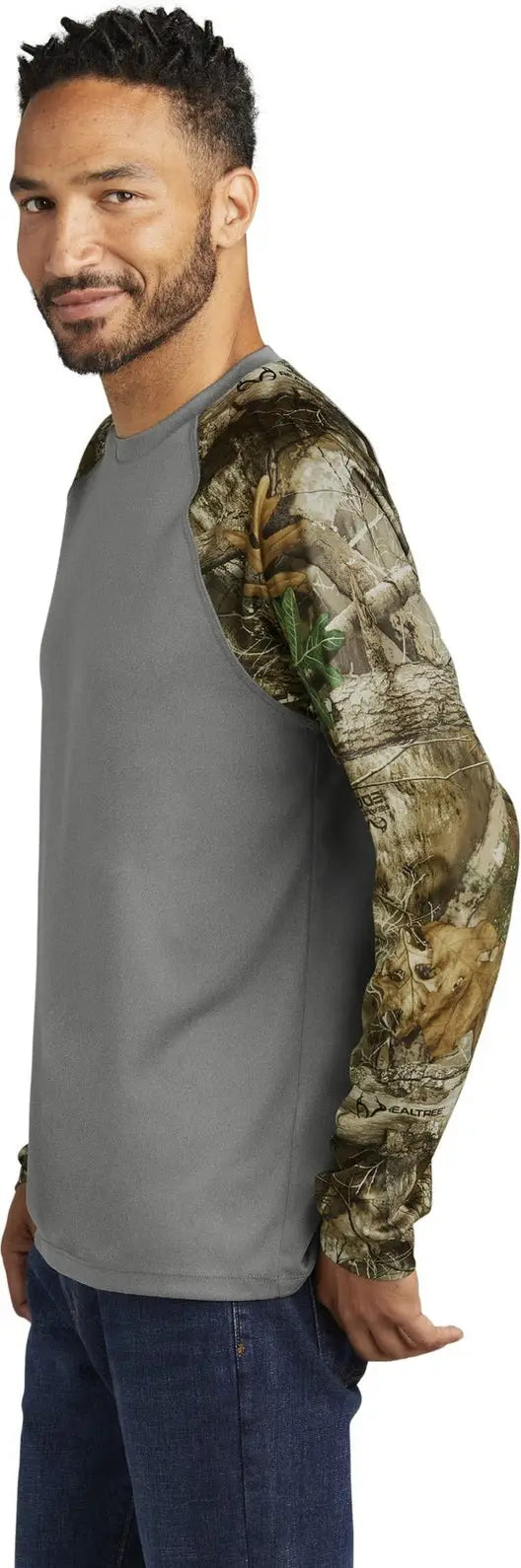 Russell Outdoors Ru151ls Realtree Colorblock Performance Long Sleeve Tee - Gray Concrete Heather Edge