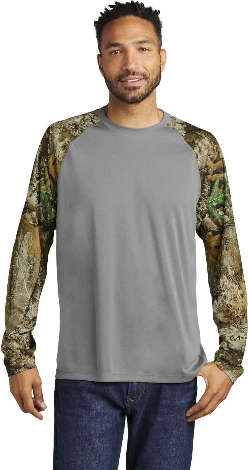 Russell Outdoors Ru151ls Realtree Colorblock Performance Long Sleeve Tee - Gray Concrete Heather Edge - Concrete/