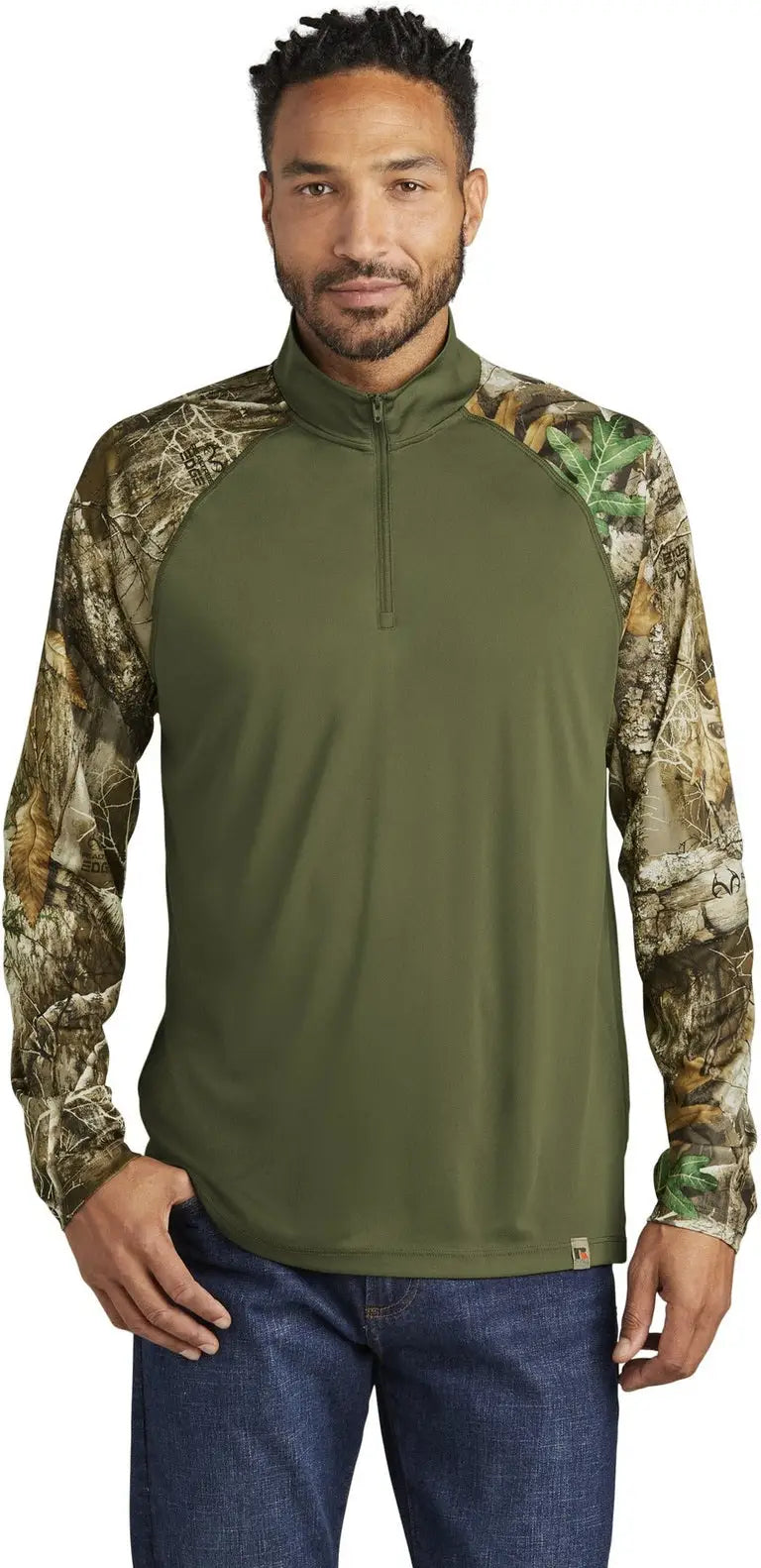 Russell Outdoors Ru152 Realtree Colorblock Performance 1/4-zip - Olive Drab Green Edge - Green/ / Adult Xs