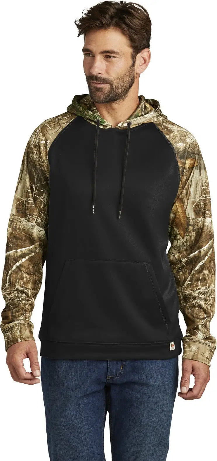 Russell Outdoors Ru451 Realtree Performance Colorblock Pullover Hoodie - Black Edge - Black/ / Adult Xs