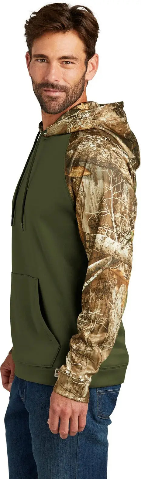 Russell Outdoors Ru451 Realtree Performance Colorblock Pullover Hoodie - Olive Drab Green Edge