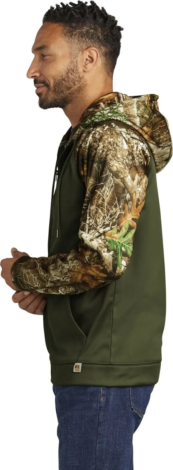 Russell Outdoors Ru452 Realtree Performance Colorblock Full-zip Hoodie - Olive Drab Green Edge