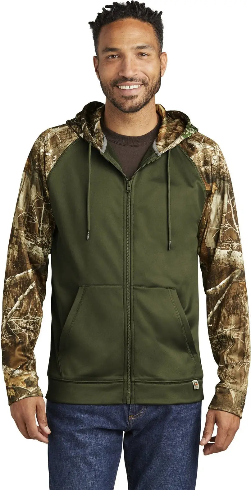Russell Outdoors Ru452 Realtree Performance Colorblock Full-zip Hoodie - Olive Drab Green Edge - Green/ / Adult Xs
