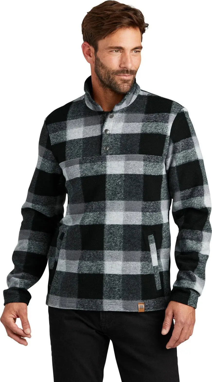 Russell Outdoors Ru551 Basin Snap Pullover - Deep Black Plaid - Adult Xs