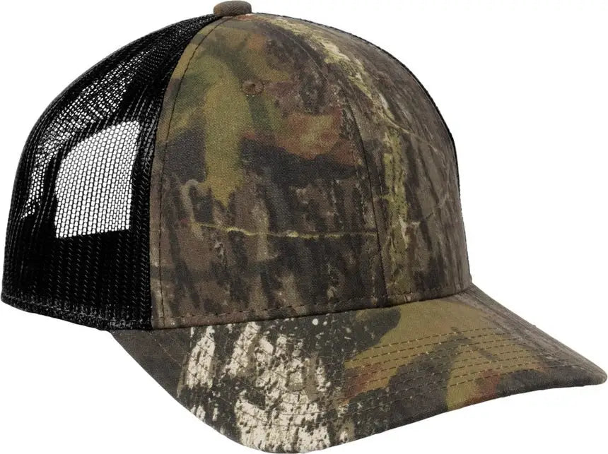 Russell Outdoors Ru900 Camo Snapback Trucker Cap - Mossy Oak New Break Up Deep Black - Up/ / Adult Osfa