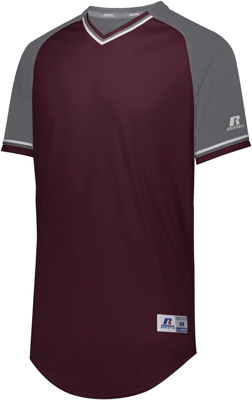 Russell R01x3b Youth Classic V-neck Jersey - Maroon Steel White