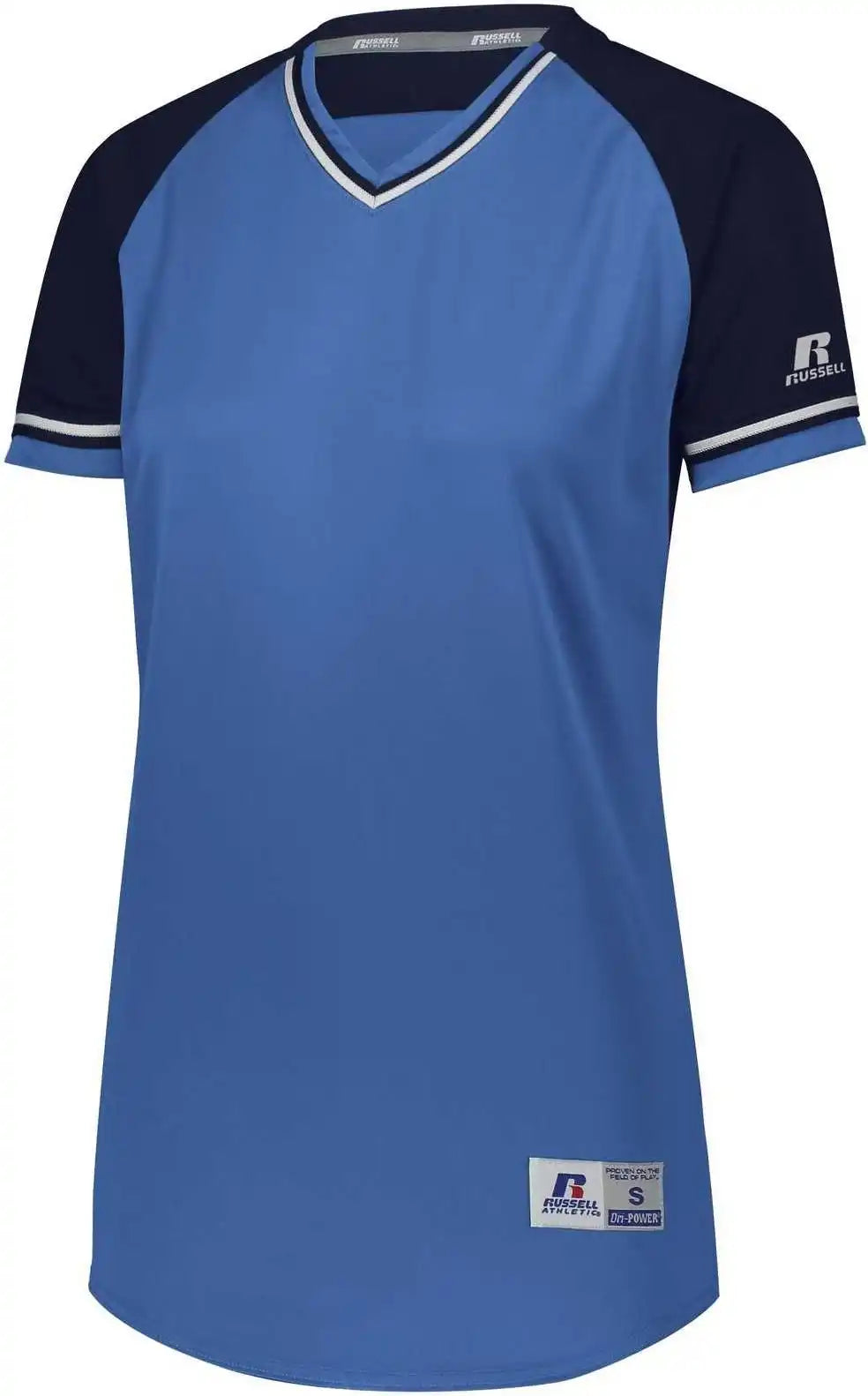 Russell R01x3x Ladies Classic V-neck Jersey - Columbia Blue Navy White