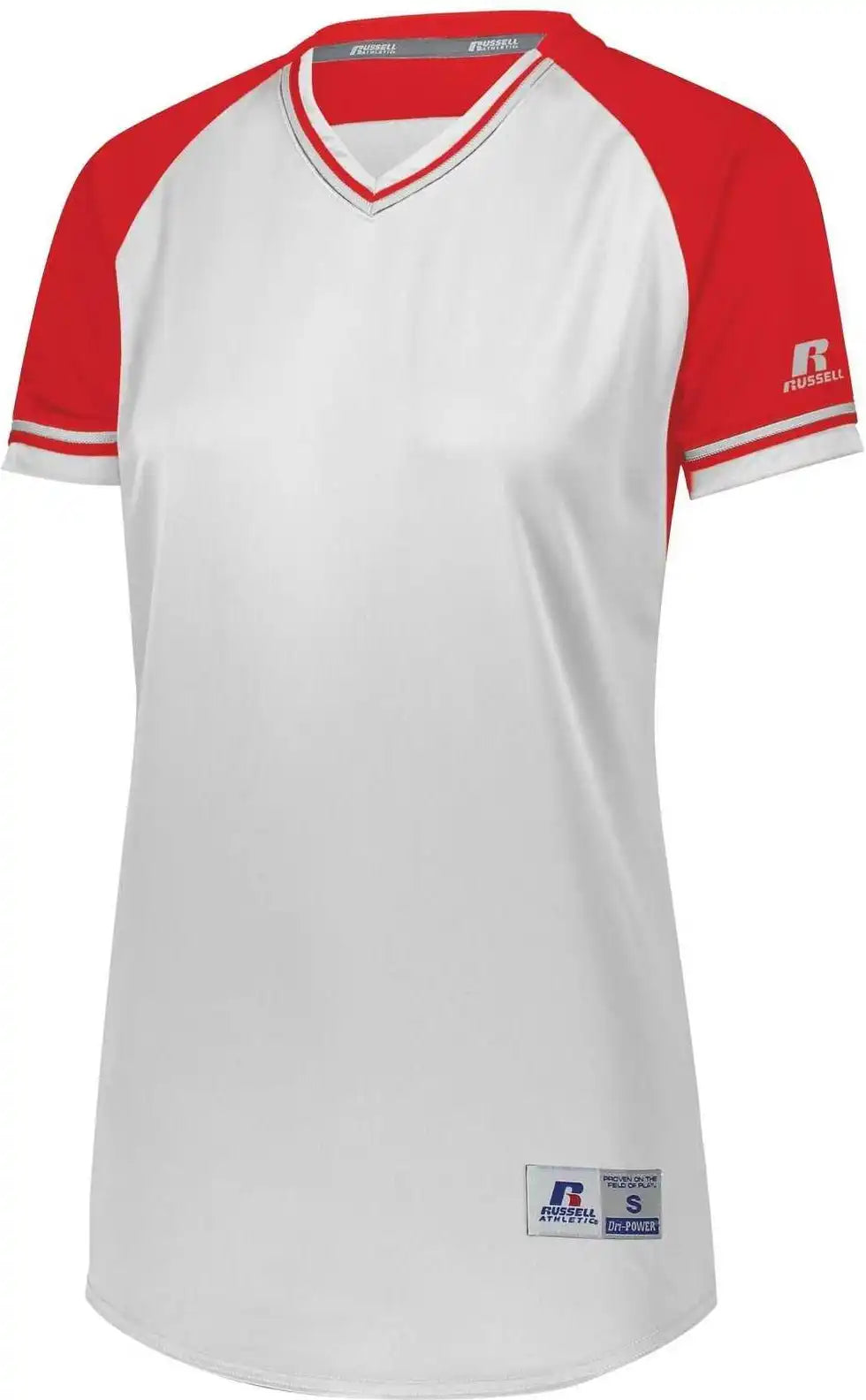 Russell R01x3x Ladies Classic V-neck Jersey - White True Red