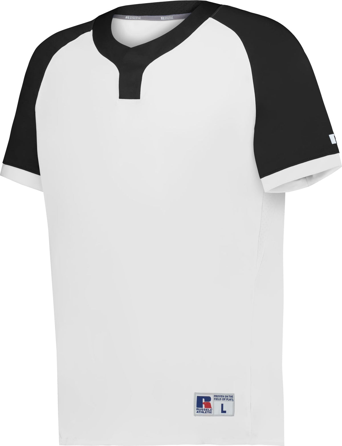 Russell R02x3b Youth Baseline 2 Button Baseball Jersey - White Black - Adult s