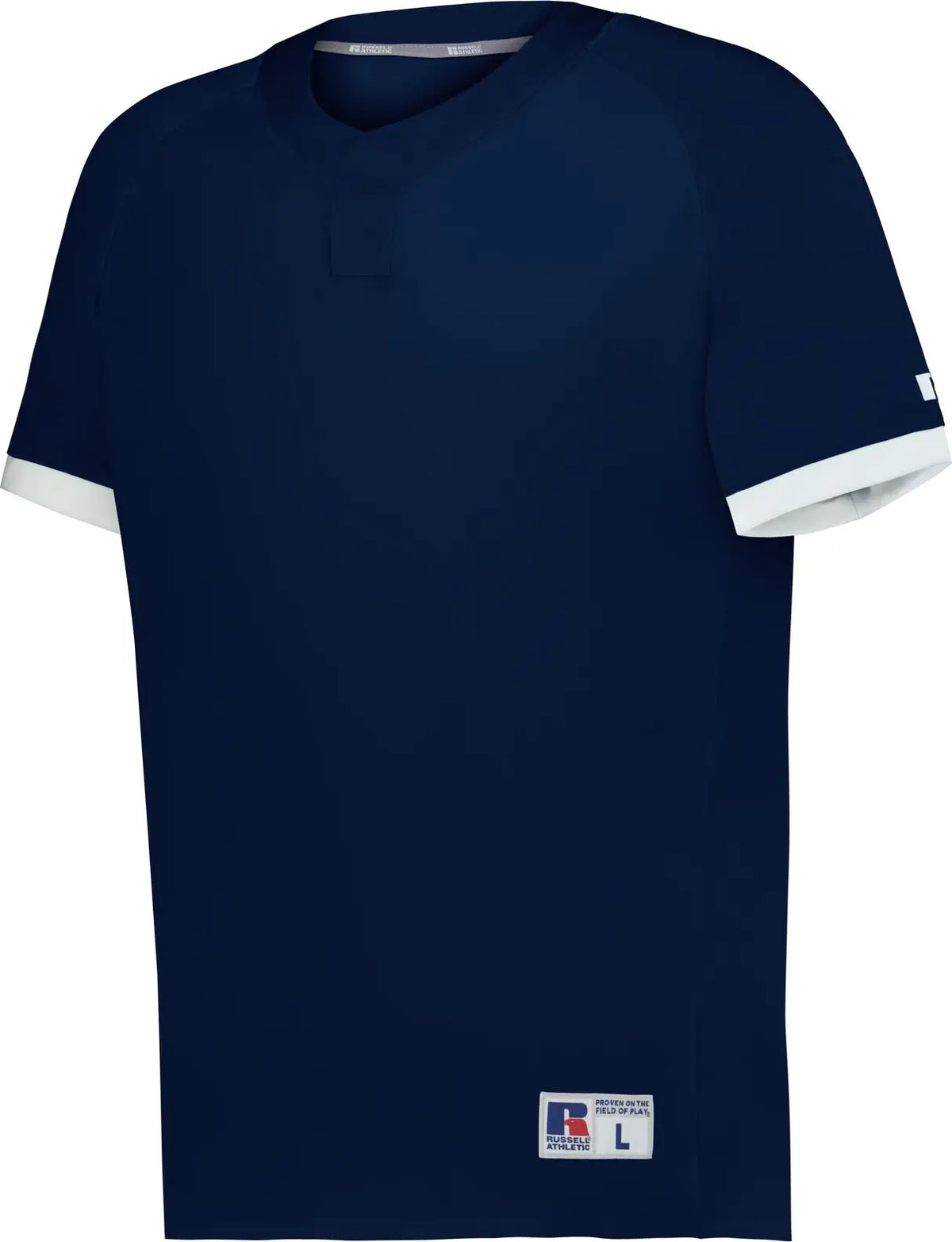 Russell R02x3m Baseline Covered Placket Baseball Jersey - Navy White - Adult s