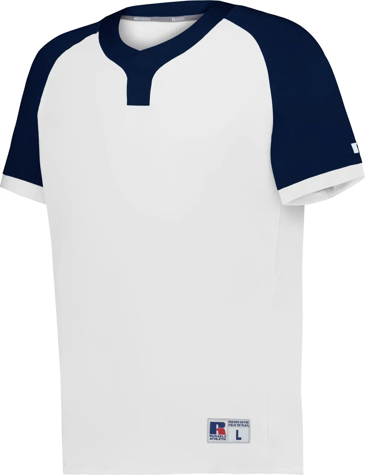 Russell R02x3m Baseline Covered Placket Baseball Jersey - White Navy - Adult s