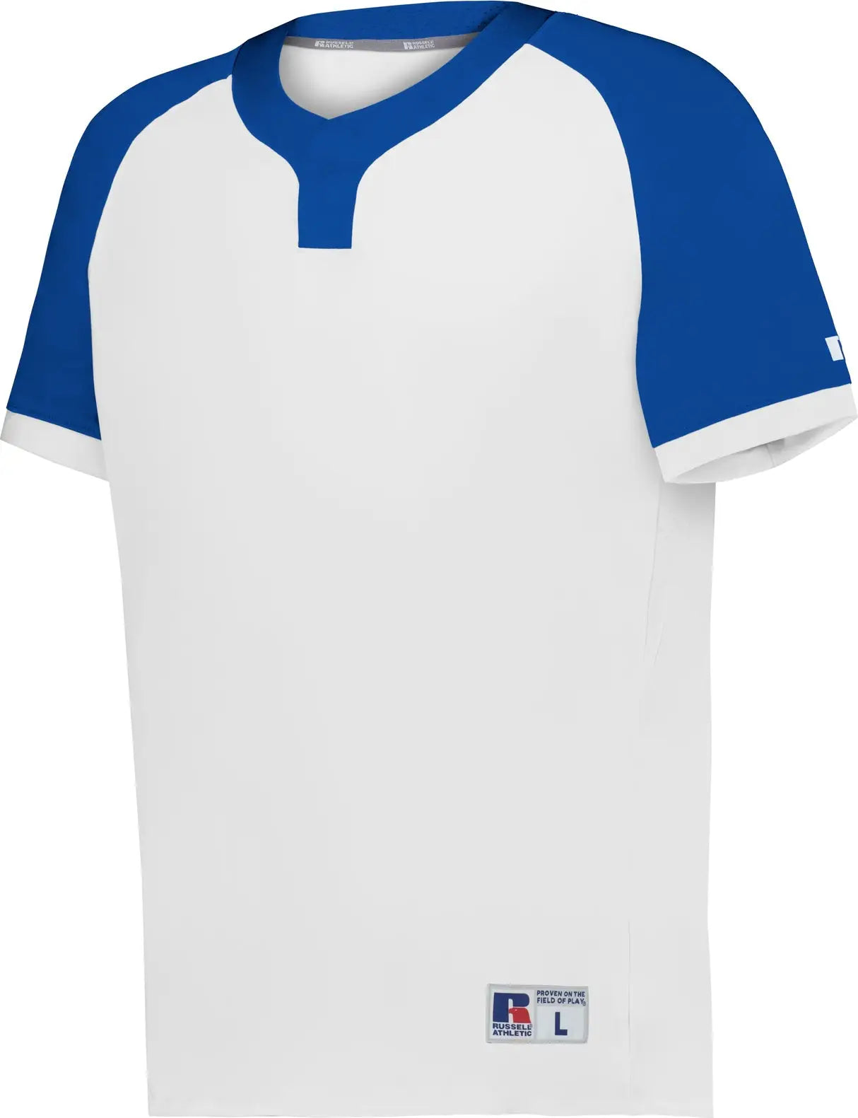 Russell R02x3m Baseline Covered Placket Baseball Jersey - White Royal - Adult s