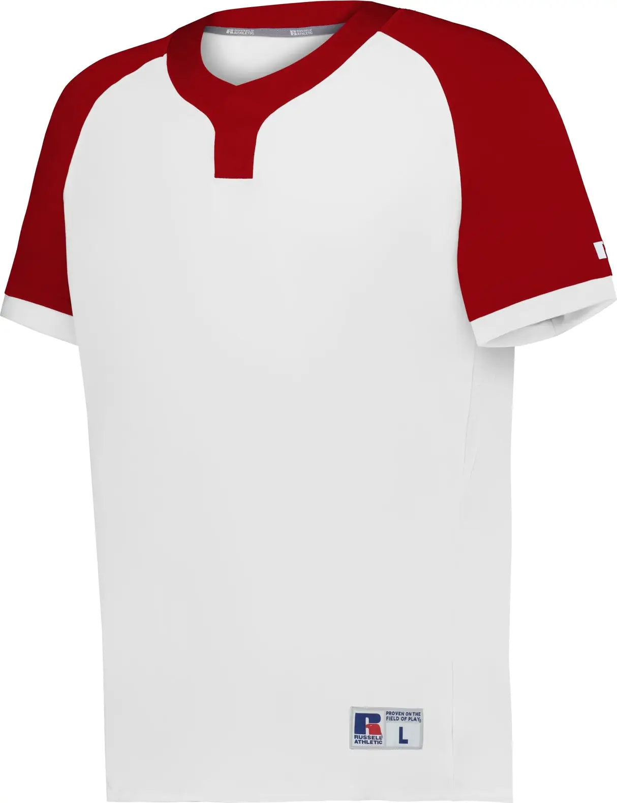 Russell R02x3m Baseline Covered Placket Baseball Jersey - White True Red - Adult s