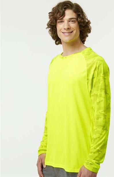 Safety Green Cayman Performance Camo Colorblocked Long Sleeve T-Shirt - 216
