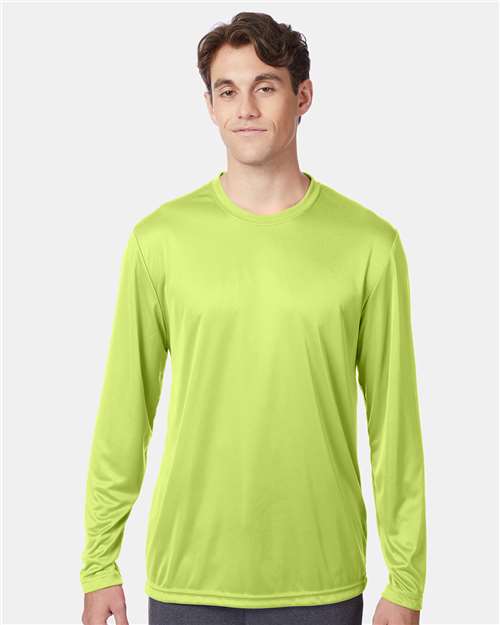 Front View of Safety Green Cool DRI® Long Sleeve Performance T-Shirt - 482L