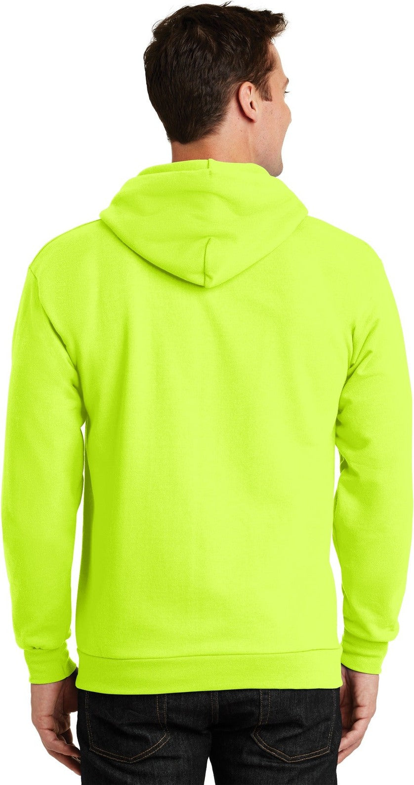 Safety Green Port & Co Essential Fleece Full-Zip Hooded Sweatshirt. PC90ZH