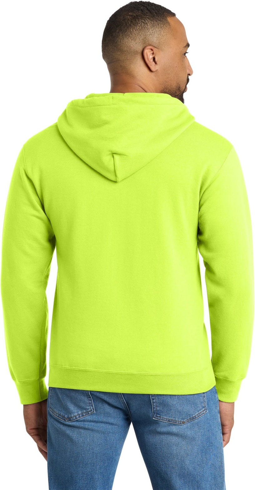Safety Green Port & Co Tall Essential Fleece Full-Zip Hooded Sweatshirt. PC90ZHT