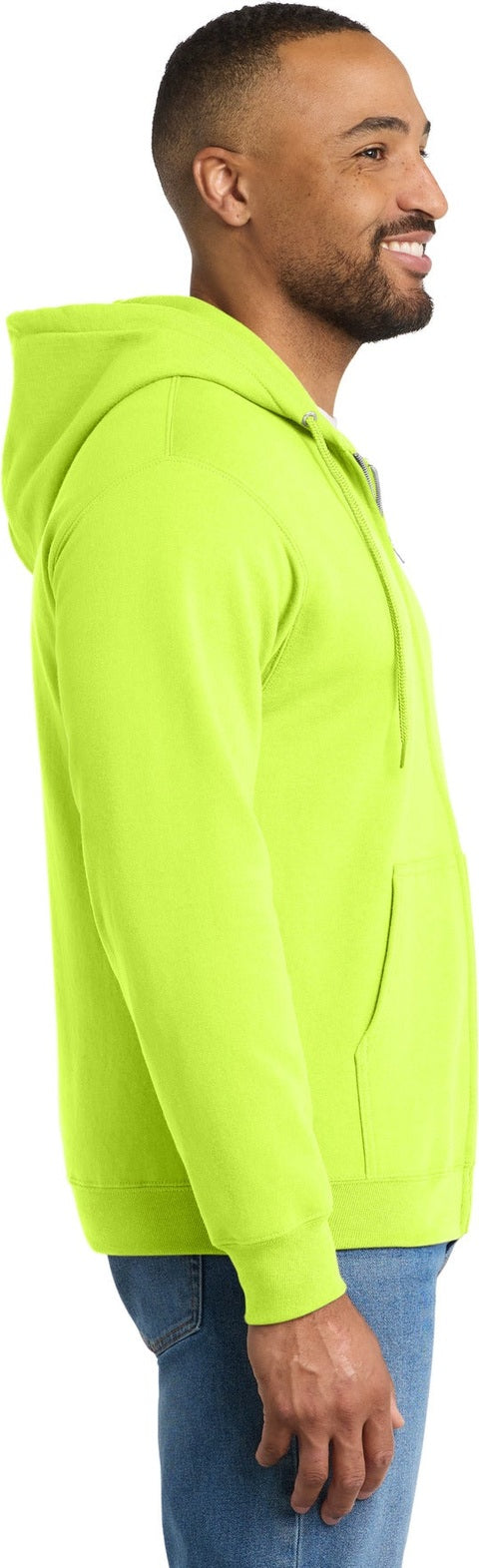 Safety Green Port & Co Tall Essential Fleece Full-Zip Hooded Sweatshirt. PC90ZHT
