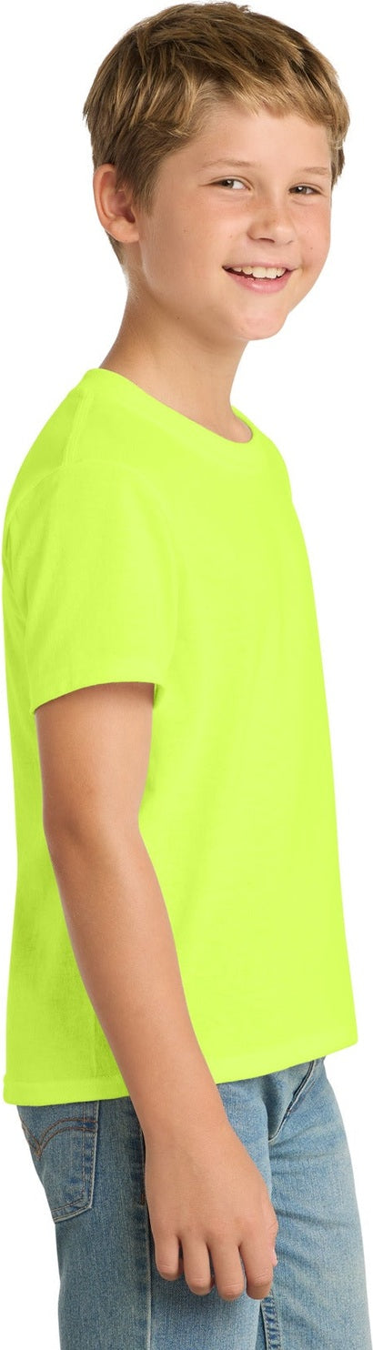Safety Green Port & Co Youth Core Blend Tee. PC55Y