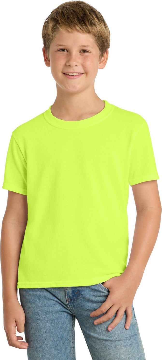 Safety Green Port & Co Youth Core Blend Tee. PC55Y