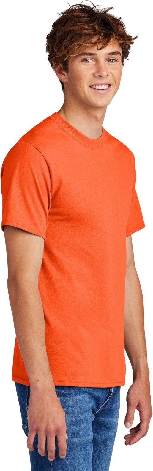 Safety Orange Port & Co Core Blend Tee. PC55