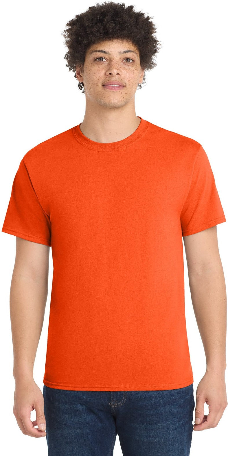 Safety Orange Port & Co Core Blend Tee. PC55