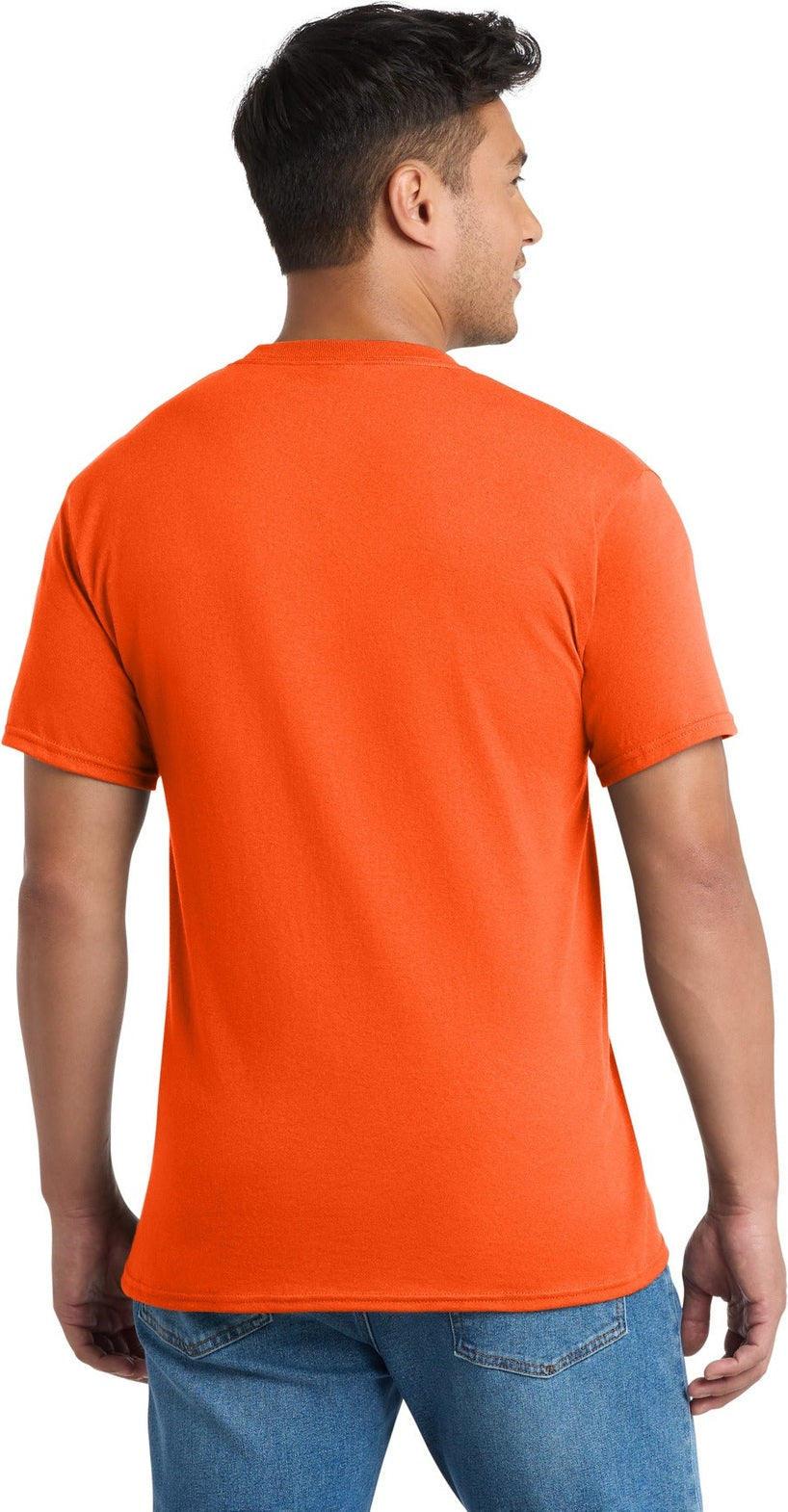 Safety Orange Port & Co Tall Core Blend Pocket Tee. PC55PT