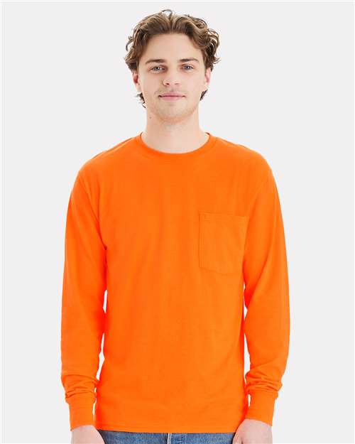 Safety Orange Workwear Long Sleeve Pocket T-Shirt - W120