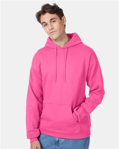 Front View of Safety Pink Ecosmart® Hooded Sweatshirt - P170