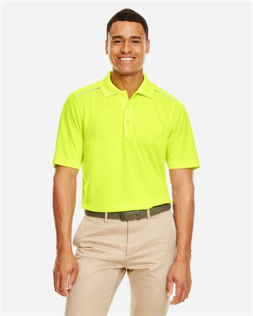 Front View of Safety Yellow Men's Radiant Performance Piqué Polo with Reflective Piping - 88181R