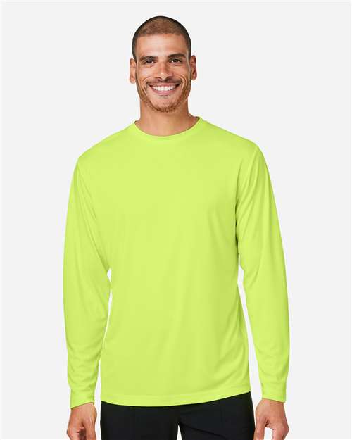 Left View of Safety Yellow Unisex Capital Long Sleeve Performance T-Shirt - CE10L