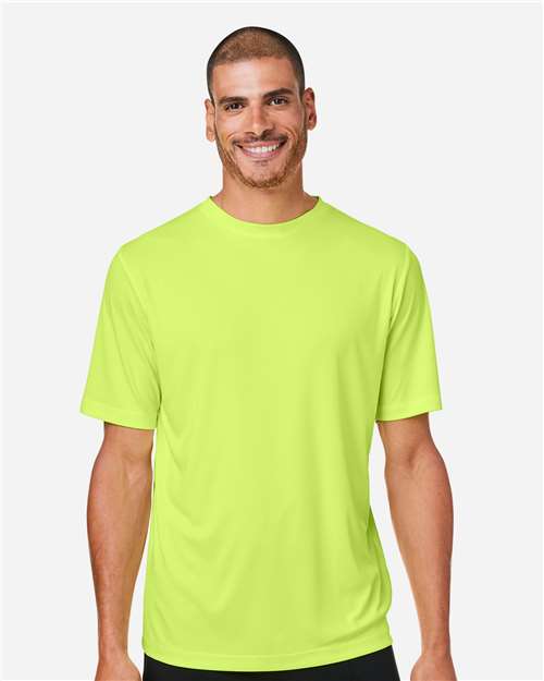 Left View of Safety Yellow Unisex Capital Performance T-Shirt - CE10