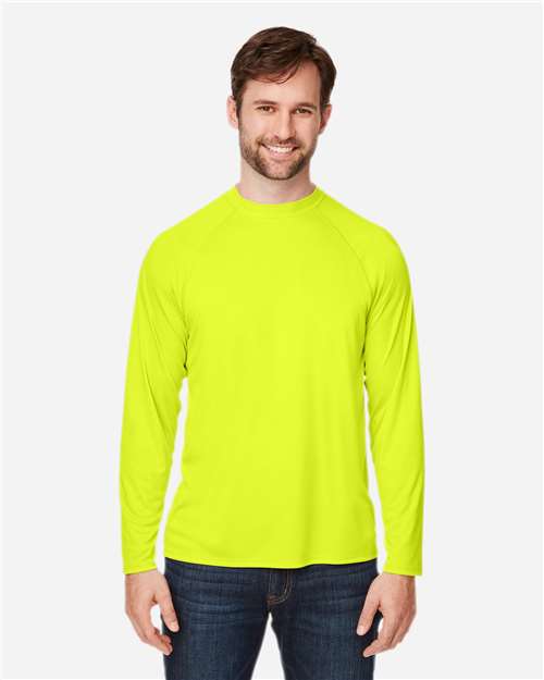 Left View of Safety Yellow Unisex Ultra UVP™ Marina Raglan Long Sleeve T-Shirt - CE110