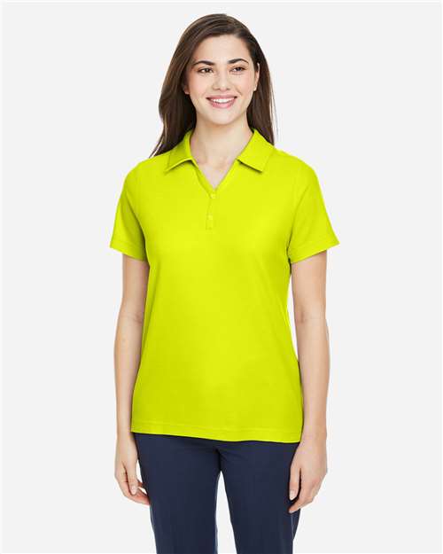 Left View of Safety Yellow Women's Fusion ChromaSoft™ Pique Polo - CE112W