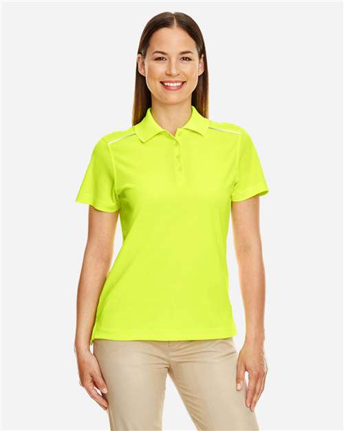 Front View of Safety Yellow Women's Radiant Performance Piqué Polo with Reflective Piping - 78181R