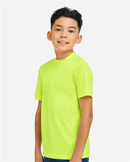 Left View of Safety Yellow Youth Zone Performance Mesh T-Shirt - TT15Y