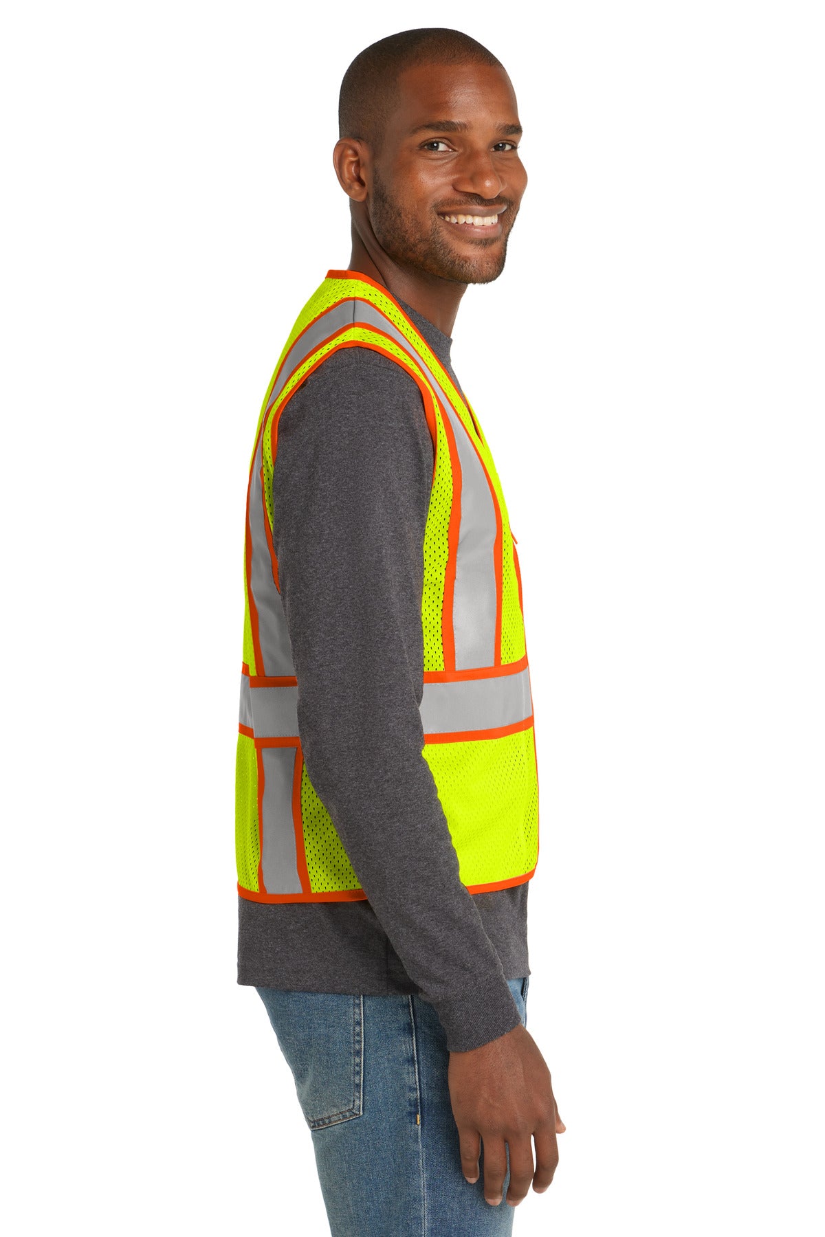 SftyYellow CornerStone ANSI 107 Class 2 Mesh Zippered Two-Tone Vest. CSV103