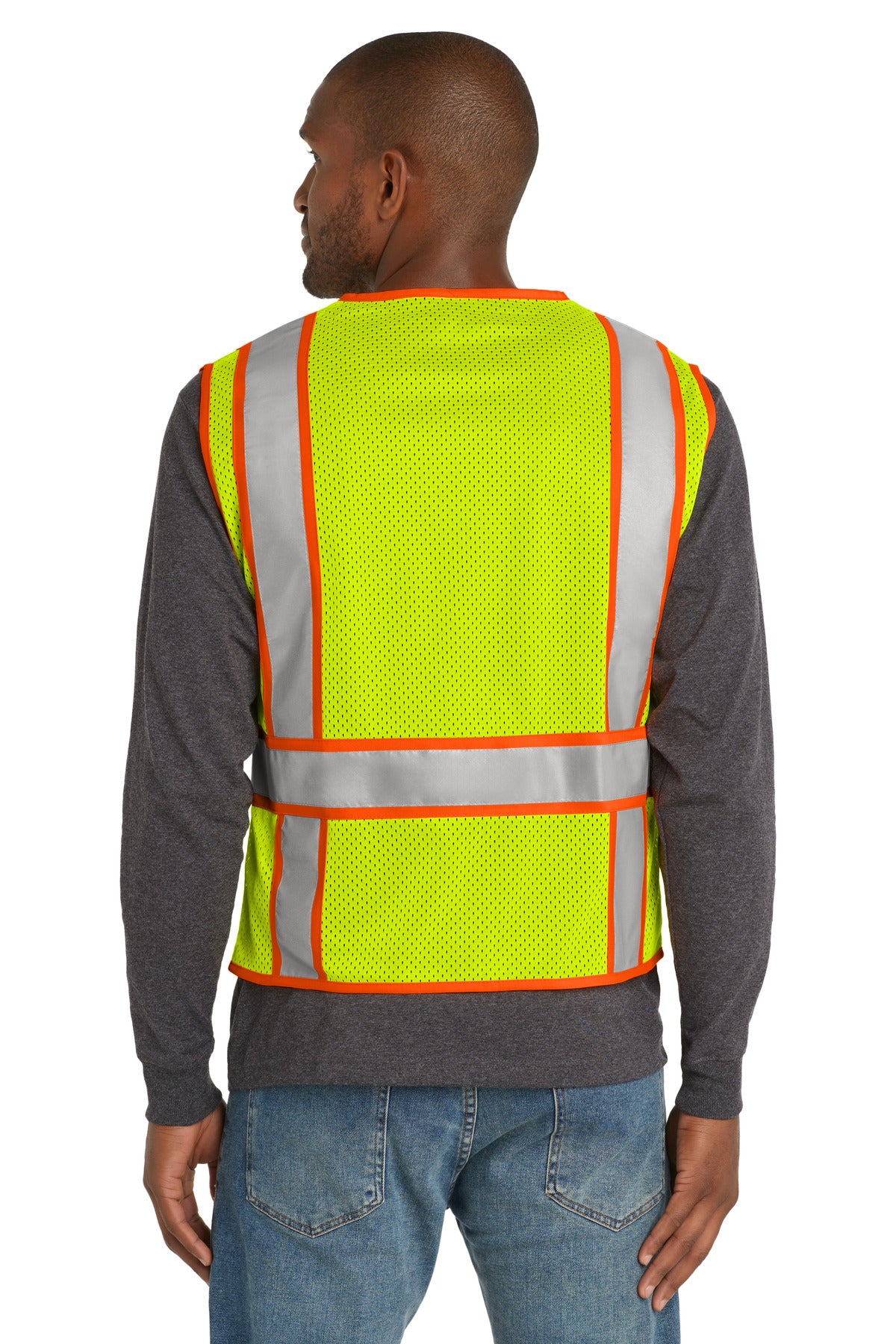 SftyYellow CornerStone ANSI 107 Class 2 Mesh Zippered Two-Tone Vest. CSV103