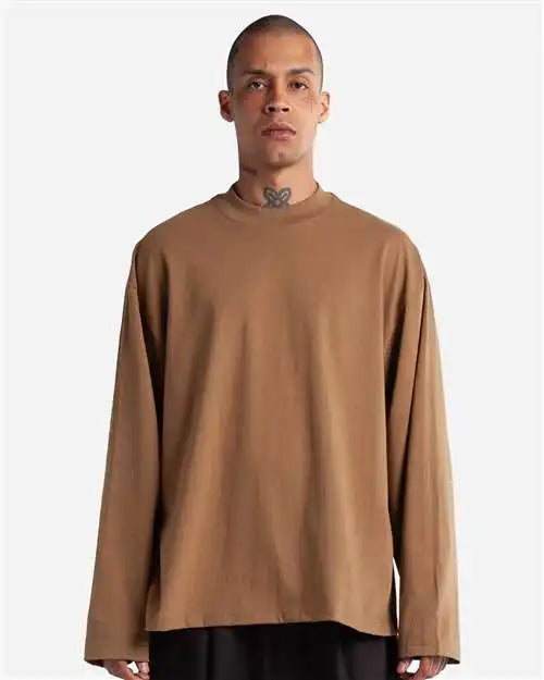 Shaka Wear Mol Men’s Max Heavyweight Oversized Long Sleeve T-shirt - Latte - s