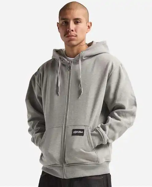 Shaka Wear Shehz Men’s Essential Super Heavyweight Full Zip Hooded Sweatshirt Heather Gray
