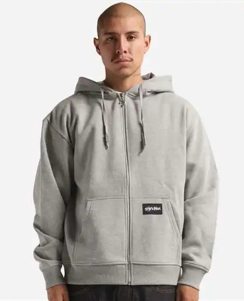 Shaka Wear Shehz Men’s Essential Super Heavyweight Full Zip Hooded Sweatshirt Heather Gray