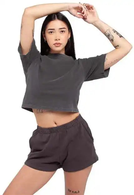 Shaka Wear Shgdc Women’s Garment-dye Crop T-shirt - Shadow
