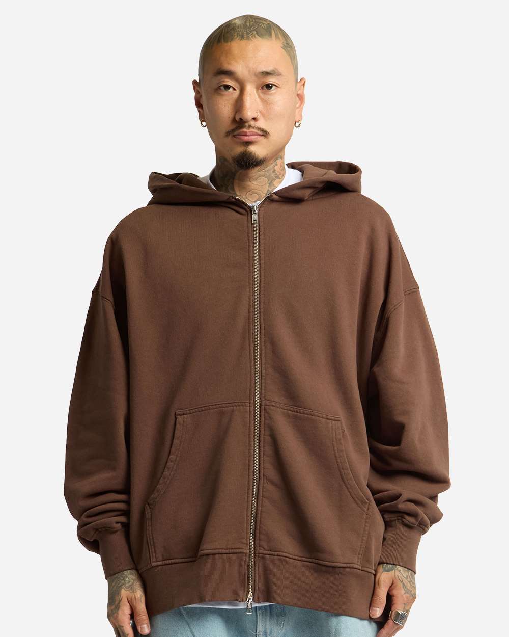 Shaka Wear Shgmz Unisex Max Heavy Fleece Garment-dyed Full-zip Hooded Sweatshirt - Mocha