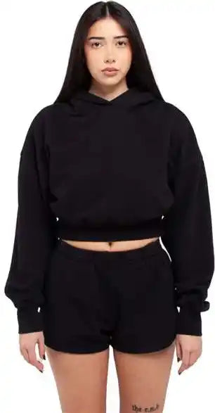 Shaka Wear Shgwc Women’s Garment-dye Crop Hooded Sweatshirt - Black