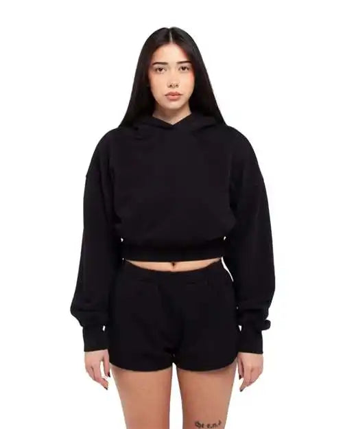 Shaka Wear Shgwc Women’s Garment-dye Crop Hooded Sweatshirt - Black - Xs