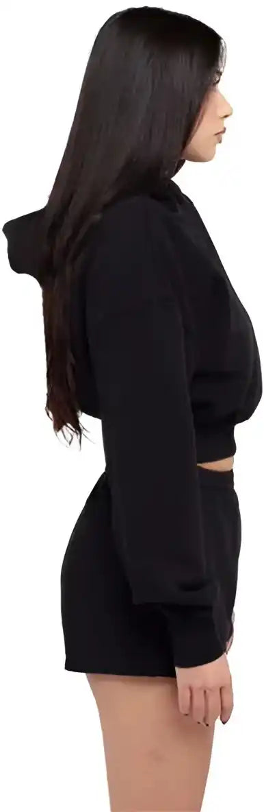 Shaka Wear Shgwc Women’s Garment-dye Crop Hooded Sweatshirt - Black