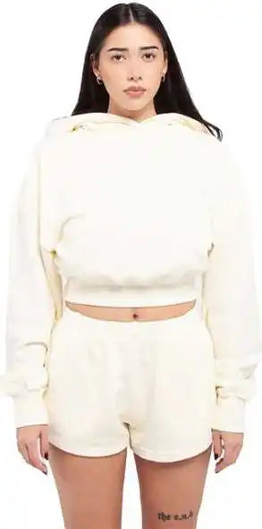 Shaka Wear Shgwc Women’s Garment-dye Crop Hooded Sweatshirt - Cream