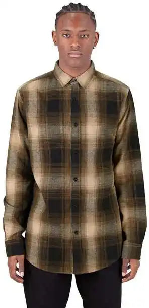Shaka Wear Shhfs Men’s Plaid Flannel Overshirt - Brown/ Black