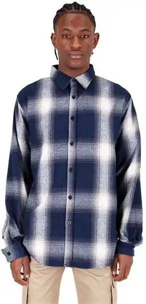 Shaka Wear Shhfs Men’s Plaid Flannel Overshirt - Cream/ Navy