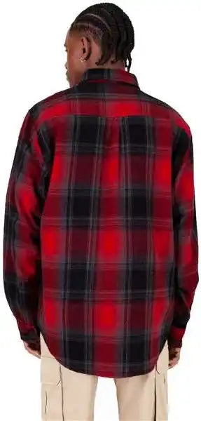 Shaka Wear Shhfs Men’s Plaid Flannel Overshirt - Red/ Black